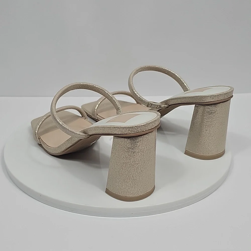 NWOT Dolce Vita Peyton Gold Metallic Block Heel Sandals Square Toe Prom 8